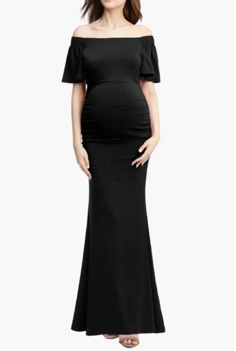 KIMI + KAI Women's Abigail Trumpet Gown Medium Black Off the Shoulder Maternity